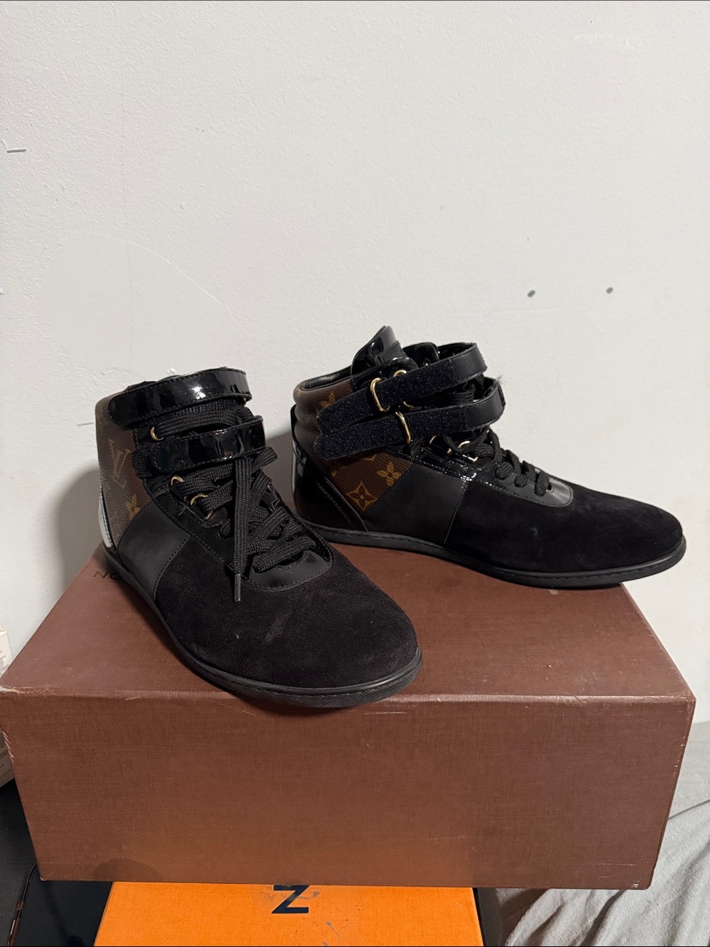 Louis Vuitton Black Suede & Brown Monogram Ankle Booties